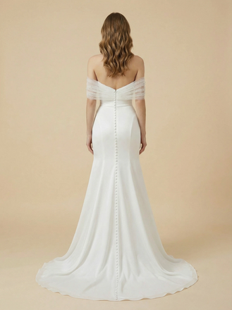 Mermaid Off Shoulder Satin Maxi Long Ruched Bridal Wedding Gowns Online