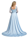 Mother of The Bride Dress Overskirt Square Long Sleeve Beaded Floor-Length Satin Prom Gown
