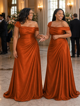 ChicSew Asymmetric Neck Ruching Mermaid Soft Satin Floor-Length Bridesmaid Dresses