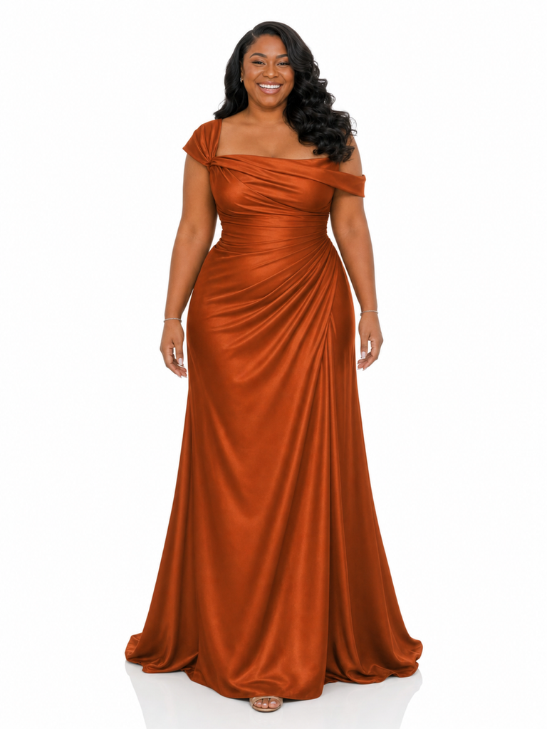 ChicSew Asymmetric Neck Ruching Mermaid Soft Satin Floor-Length Bridesmaid Dresses