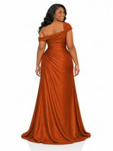 ChicSew Asymmetric Neck Ruching Mermaid Soft Satin Floor-Length Bridesmaid Dresses