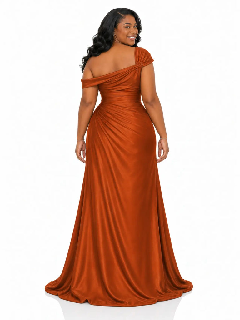 ChicSew Asymmetric Neck Ruching Mermaid Soft Satin Floor-Length Bridesmaid Dresses