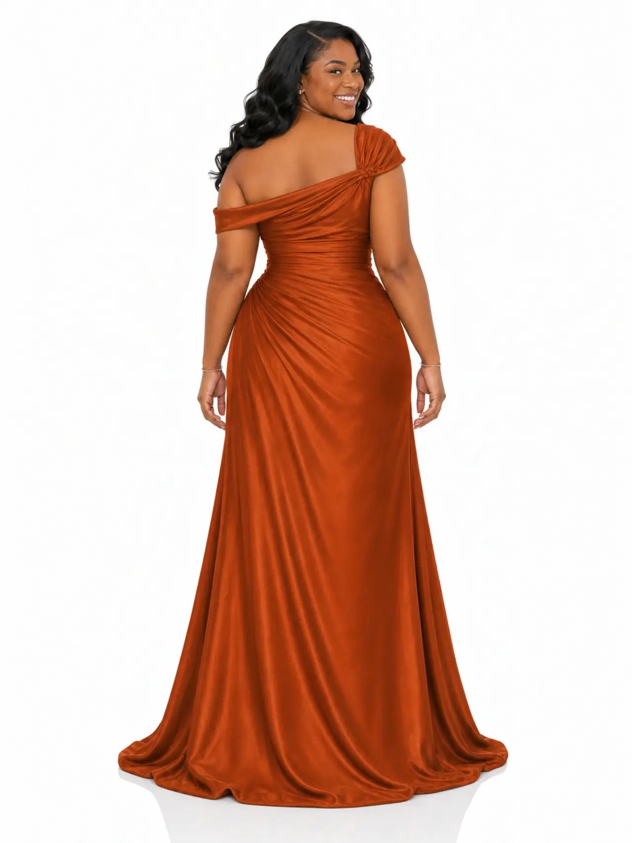 ChicSew Asymmetric Neck Ruching Mermaid Soft Satin Floor-Length Bridesmaid Dresses