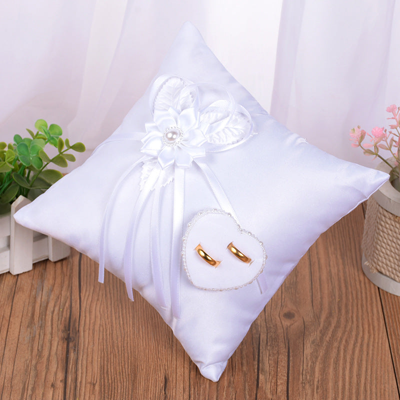 White Wedding Ring Pillow Camellia Accessories Square Ring Box For Bride and Groom, JZH-5872