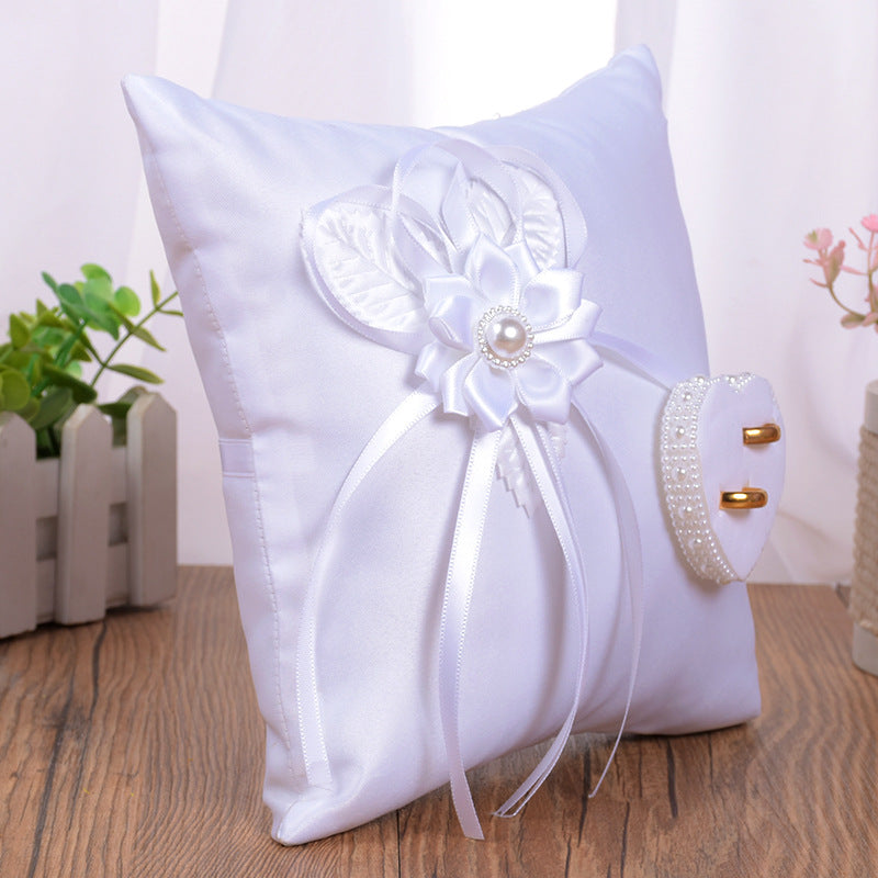 White Wedding Ring Pillow Camellia Accessories Square Ring Box For Bride and Groom, JZH-5872