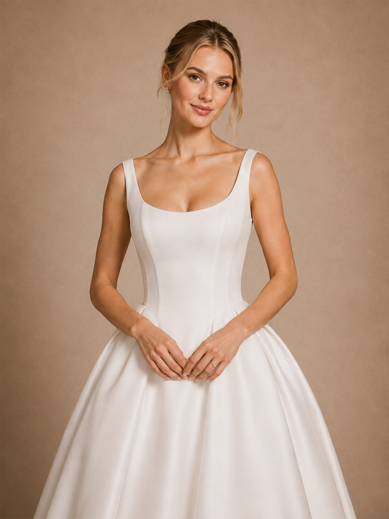 ChicSew Elegant Spaghetti Straps Satin A-Line Floor-Length Wedding Dress