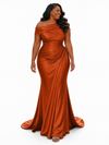 ChicSew Modern Asymmetric Ruching Mermaid Soft Satin Long Bridesmaid Dresses