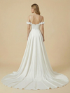 Cold Shoulder Satin Side Slit Maxi Long A-Line Bridal Wedding Gowns Online