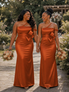 ChicSew Sexy Asymmetric Mermaid Soft Satin Floor-Length Bridesmaid Dresses With Bow Knot