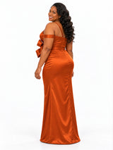 ChicSew Sexy Asymmetric Mermaid Soft Satin Floor-Length Bridesmaid Dresses With Bow Knot