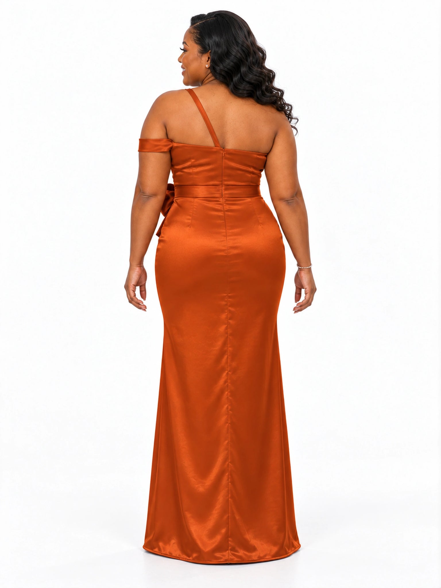 ChicSew Sexy Asymmetric Mermaid Soft Satin Floor-Length Bridesmaid Dresses With Bow Knot