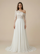 A-Line Long Sleeves Lace And Chiffon Maxi Long Bridal Gowns Online