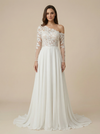A-Line Long Sleeves Lace And Chiffon Maxi Long Bridal Gowns Online