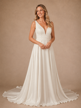 ChicSew Modern Spaghetti Straps Sleeveless A-line Satin Floor-Length Wedding Dress
