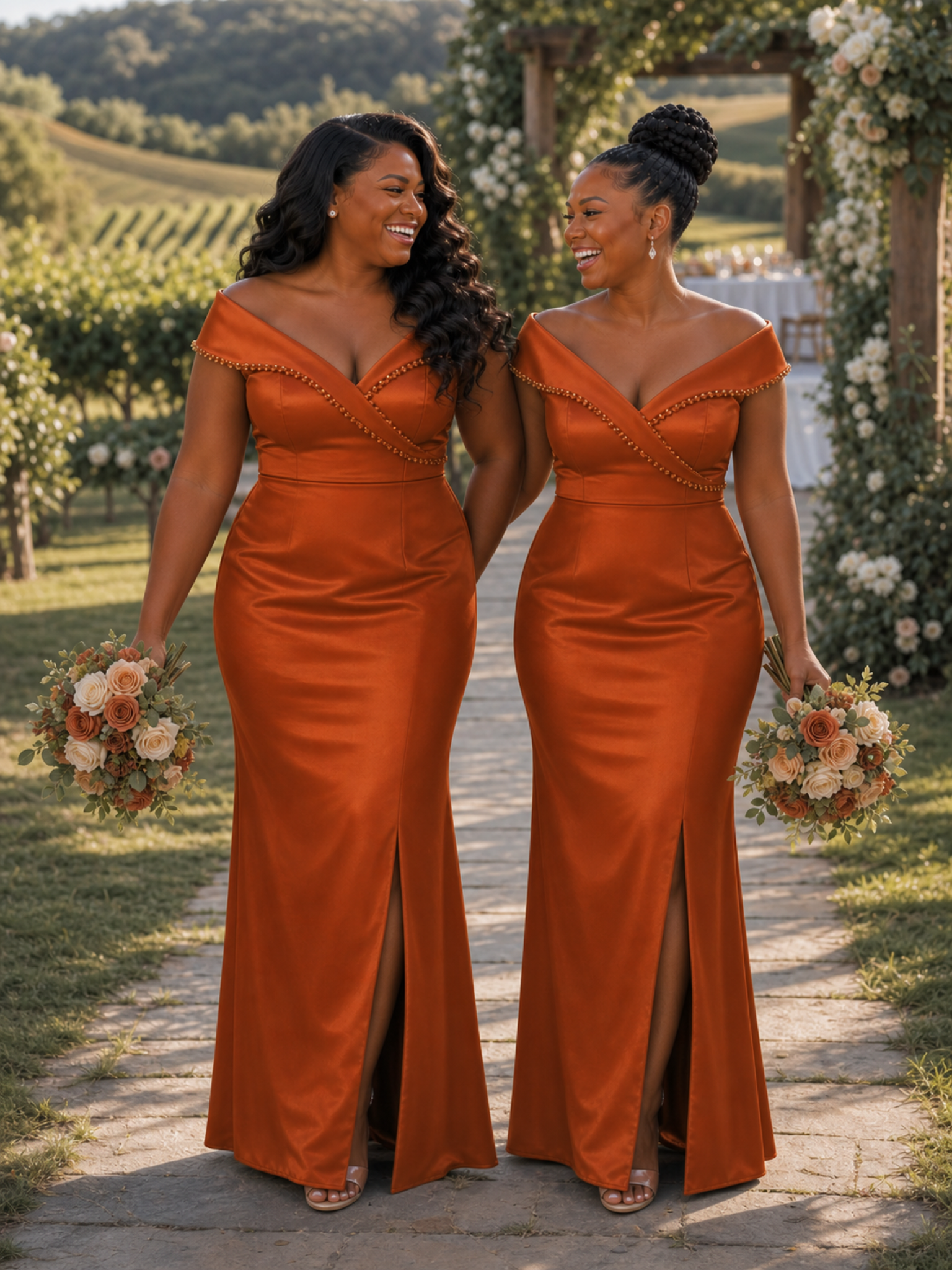 ChicSew Off Shoulder V-Neck Beading Mermaid Soft Satin Long Bridesmaid Dresses