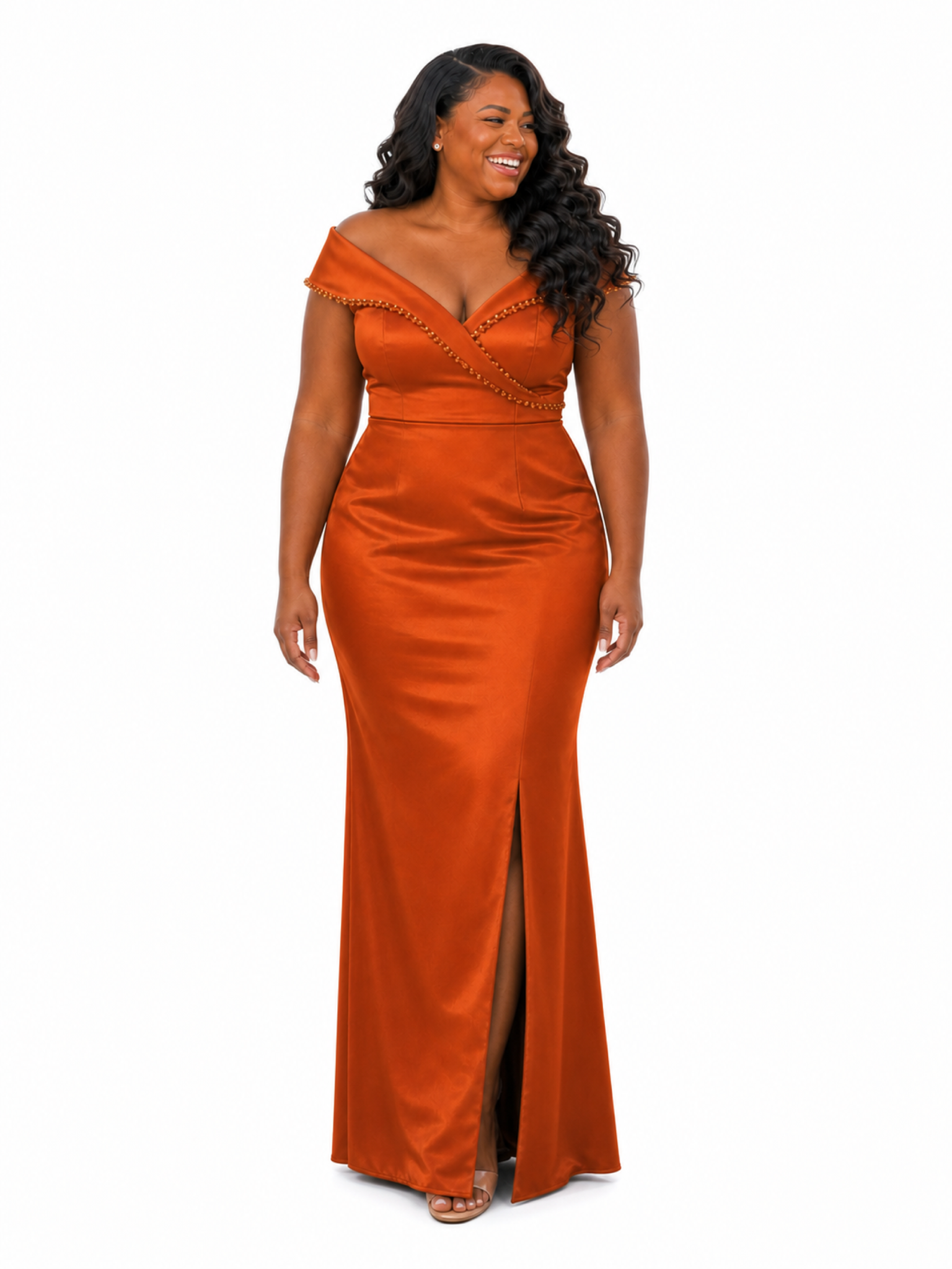 ChicSew Off Shoulder V-Neck Beading Mermaid Soft Satin Long Bridesmaid Dresses