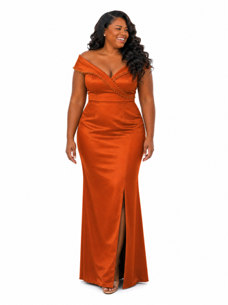 ChicSew Off Shoulder V-Neck Beading Mermaid Soft Satin Long Bridesmaid Dresses