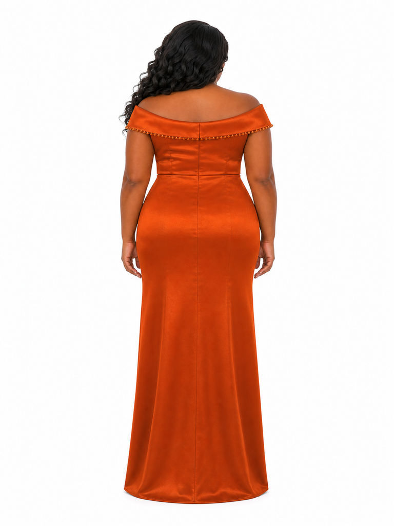 ChicSew Off Shoulder V-Neck Beading Mermaid Soft Satin Long Bridesmaid Dresses