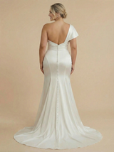 One Shoulder Satin Mermaid Ruched Maxi Long Bridal Gowns Online