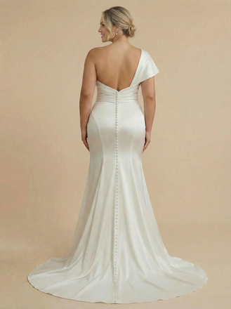 One Shoulder Satin Mermaid Ruched Maxi Long Bridal Gowns Online