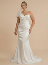 One Shoulder Satin Mermaid Ruched Maxi Long Bridal Gowns Online