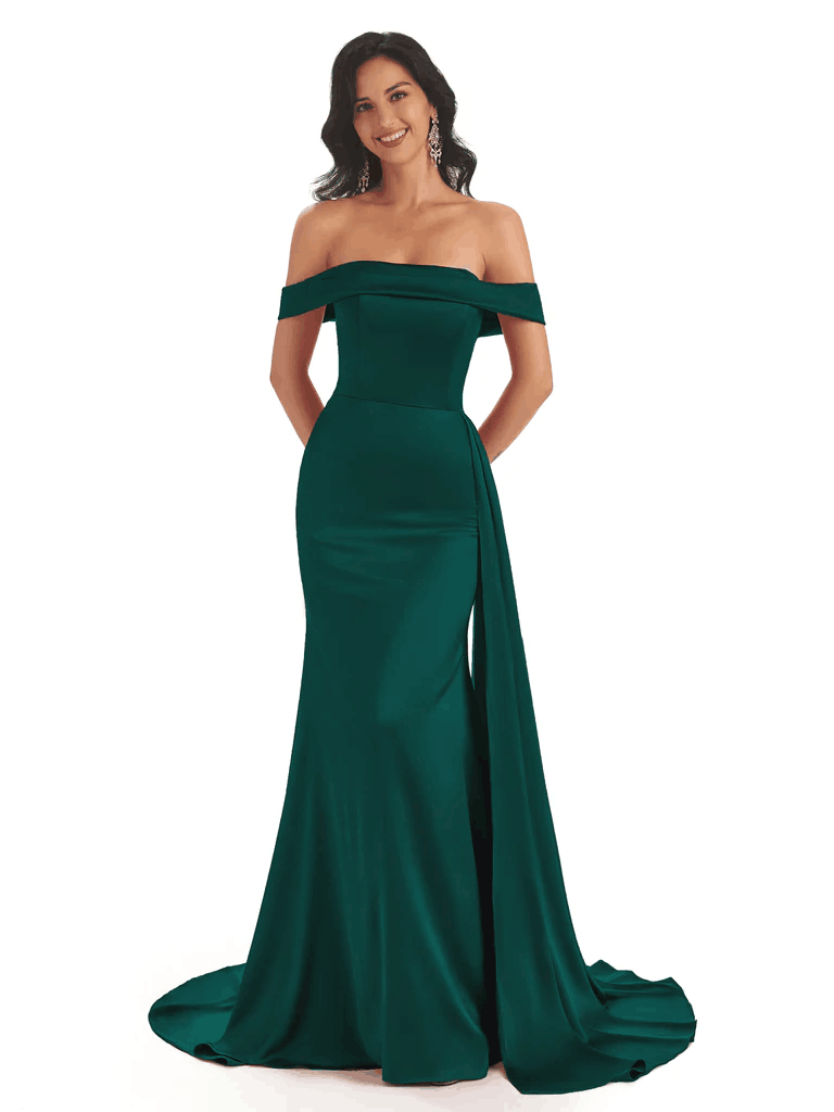 Off The Shoulder Soft Satin Mermaid Floor Length Bridesmaid Dresses Gown In Stock