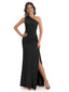 Side Slit Black Mermaid Satin Maxi Bridesmaid Dresses