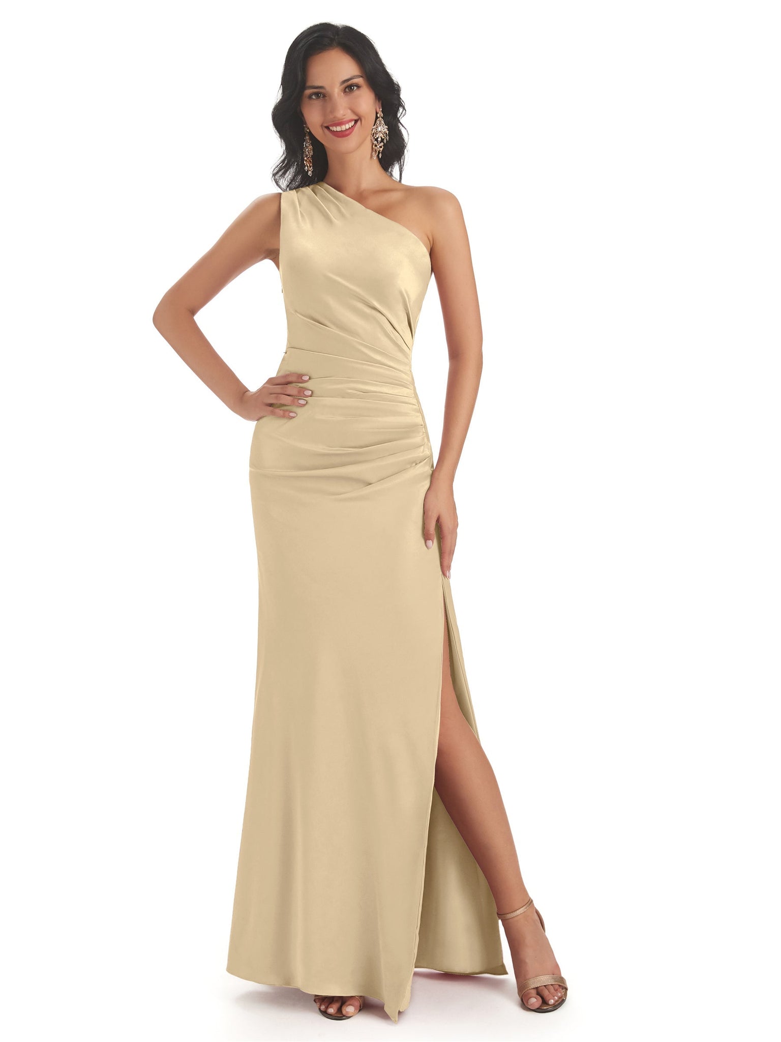 Side Slit Fall Mermaid Satin Maxi Bridesmaid Dresses