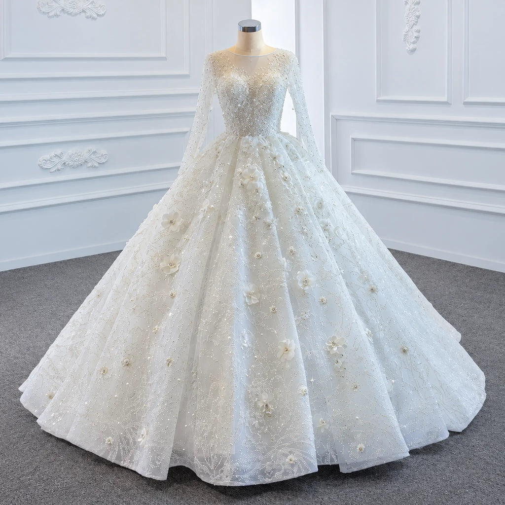 ChicSew Luxurious Beaded Illusion Ball Gown Wedding Dress With 3D Floral Applique