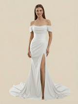 Mermaid Off Shoulder Side Slit Maxi Long Sequin Wedding Dresses Online