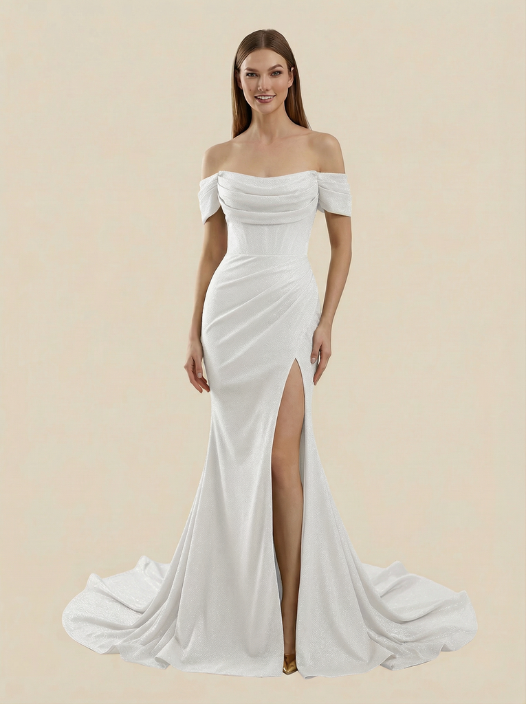 Mermaid Off Shoulder Side Slit Maxi Long Sequin Wedding Dresses Online