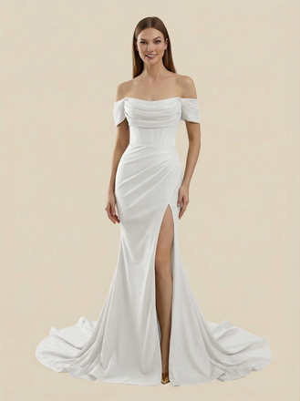 Mermaid Off Shoulder Side Slit Maxi Long Sequin Wedding Dresses Online