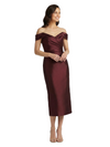 ChicSew Classy Off Shoulder Tea Length Satin Cocktail Dress Mother Of The Groom Gowns