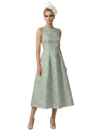 ChicSew Elegant Floral Jacquard Sleeveless A-Line Lace Midi Formal Evening Dresses