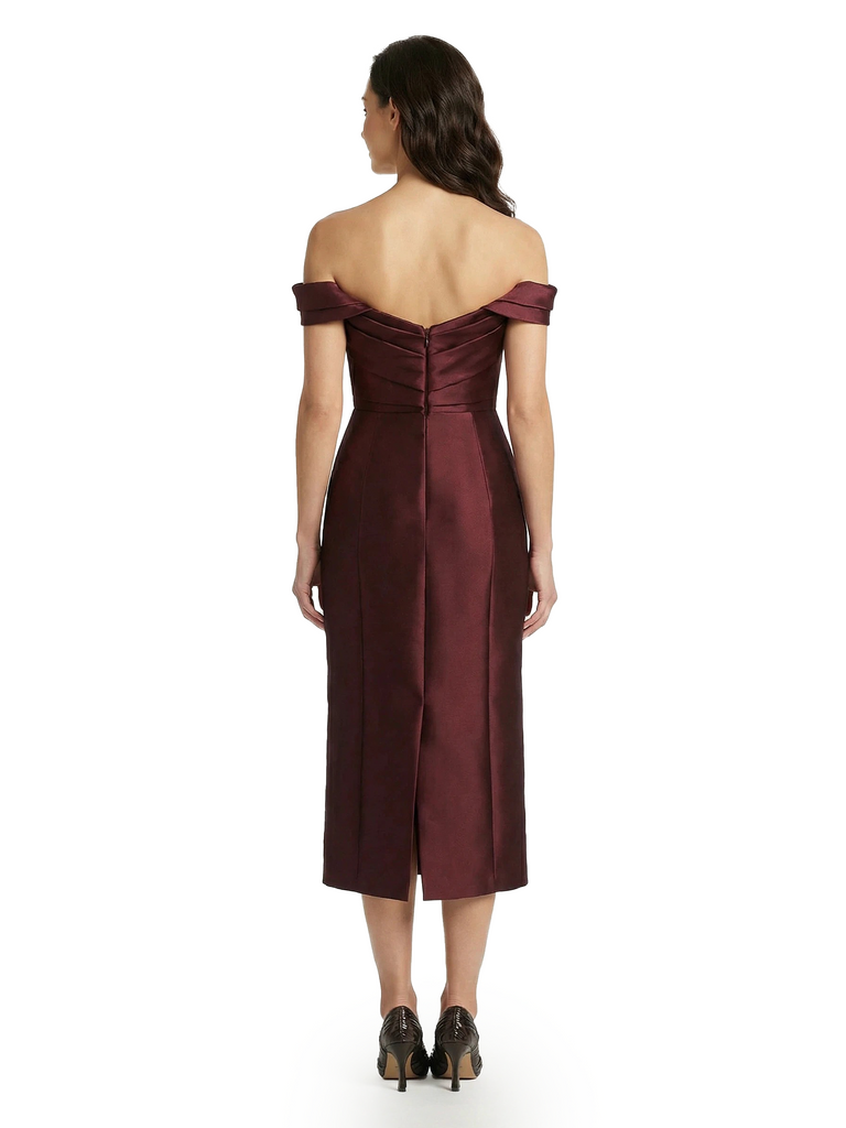 ChicSew Classy Off Shoulder Tea Length Satin Cocktail Dress Mother Of The Groom Gowns