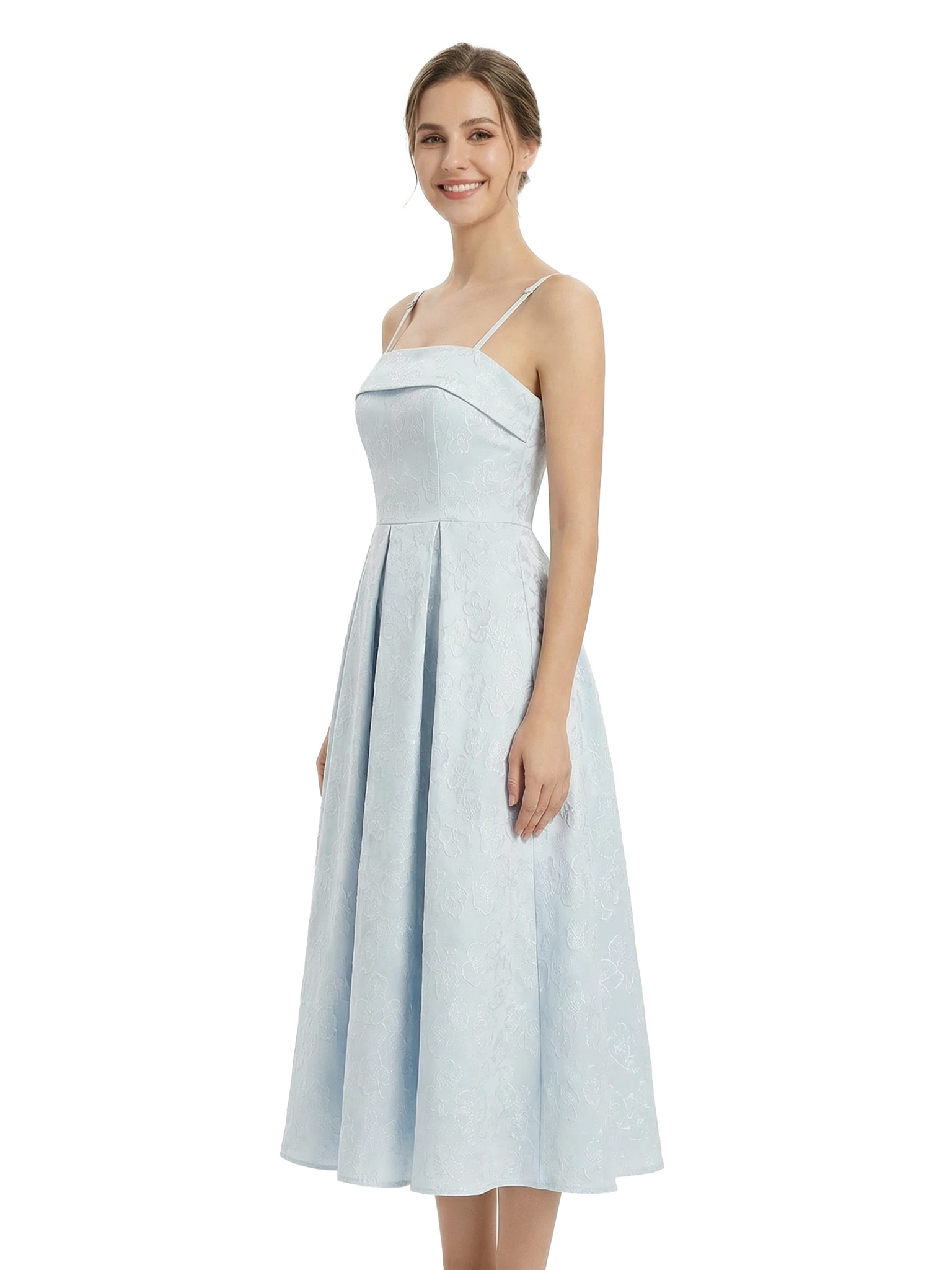 ChicSew Fancy Jacquard Satin Spaghetti Straps A-Line Midi Formal Evening Dresses