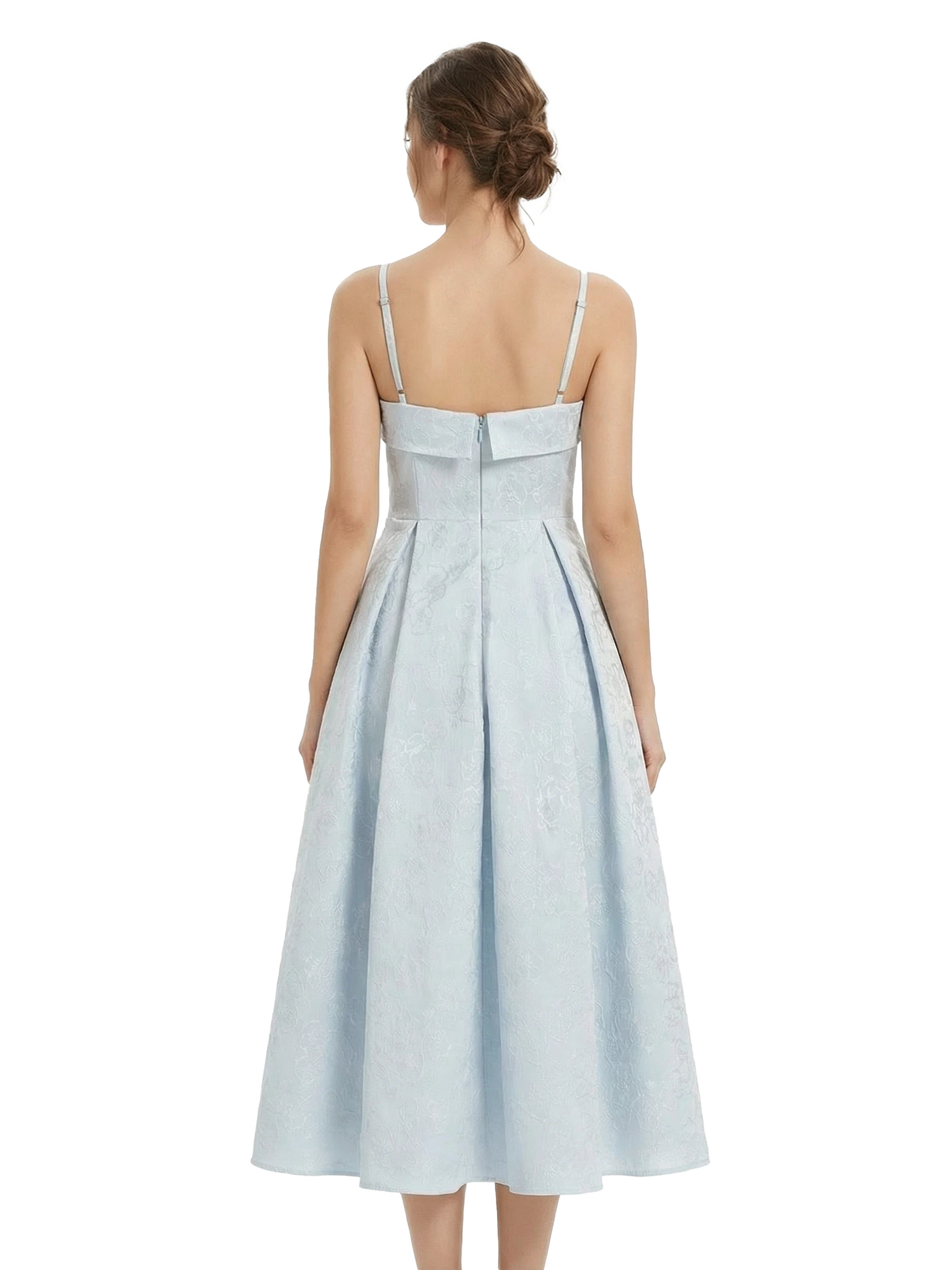 ChicSew Fancy Jacquard Satin Spaghetti Straps A-Line Midi Formal Evening Dresses