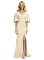 Elegant Flutter Sleeve V-Neck Crepe Mermaid Mother of the Brides Dresses Slit