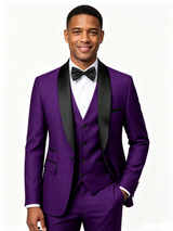 Color Blocking 3 Piece Purple Men's Suit with Regular Fit and Sophisticated Peak Lapel