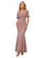 Elegant Glitter Jersey V-Neck Mermaid Ankle-Length Mother of The Bride Dresses