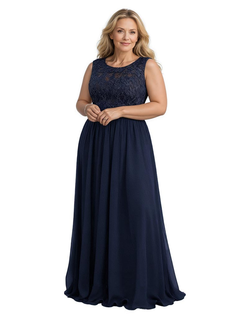 Elegant Chiffon Lace Scoop Summer A-Line Long Mother Of The Bride Dresses