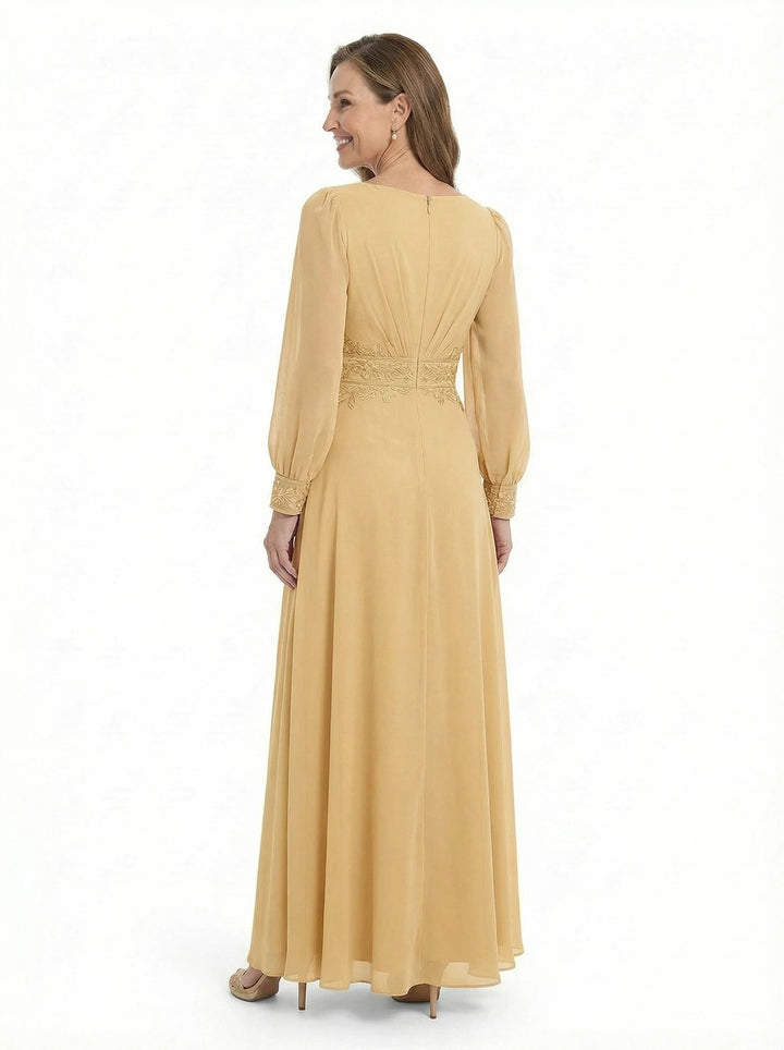ChicSew Trendy V-Neck Long Sleeves Chiffon Gown A-Line Mother Of The Bride Dresses With Applique