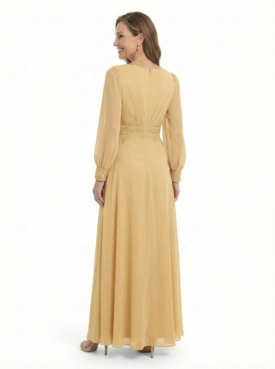 ChicSew Trendy V-Neck Long Sleeves Chiffon Gown A-Line Mother Of The Bride Dresses With Applique