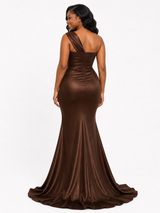 ChicSew Unique One Shoulder Mermaid Ruched Soft Satin Floor-Length Bridesmaid Dresses