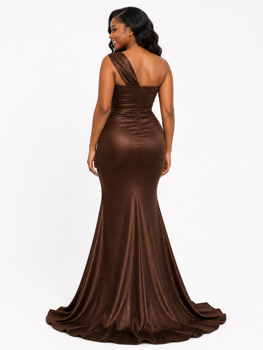 ChicSew Unique One Shoulder Mermaid Ruched Soft Satin Floor-Length Bridesmaid Dresses