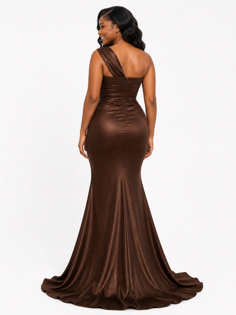 ChicSew Unique One Shoulder Mermaid Ruched Soft Satin Floor-Length Bridesmaid Dresses