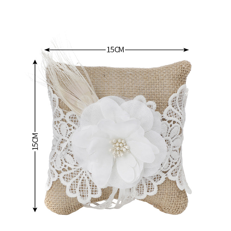 Satin And Linen Fabric Wedding Ring pillow Creative Lace Ring Box Small Portable, BS&KFS