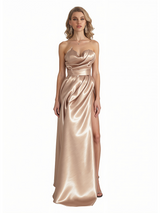 Sexy Sweetheart Silky Satin Side Slit Mermaid Long Formal Evening Dresses For Ladies