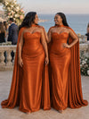 ChicSew Sweetheart Ruched Mermaid Soft Satin Floor-Length Bridesmaid Dresses With Long Cape