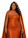 ChicSew Sweetheart Ruched Mermaid Soft Satin Floor-Length Bridesmaid Dresses With Long Cape